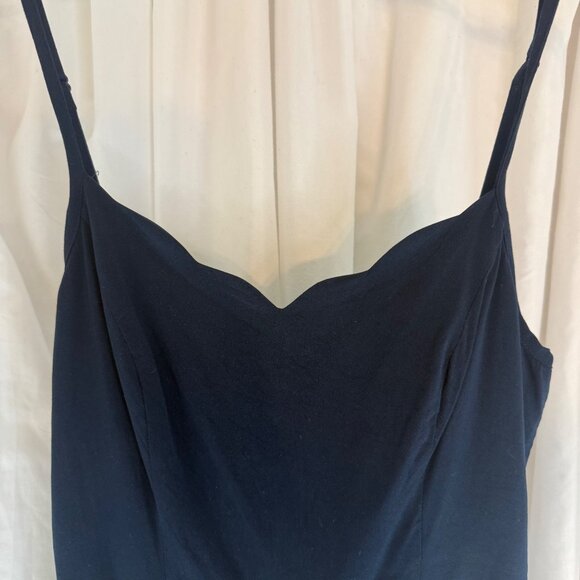 Market & Spruce Navy Scalloped Adjustable Strap Romper Back Cutout Pockets Small - Picture 3 of 9